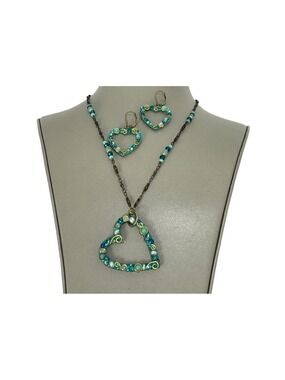 Michal Golan Open Heart Pendant Necklace and Earring Set One Size Blue and Gold
